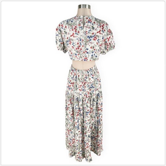 Sokie Collective The Peek-a-Boo Dress Floral Cutout Back Tiered Crinkle NEW L - Picture 6 of 9